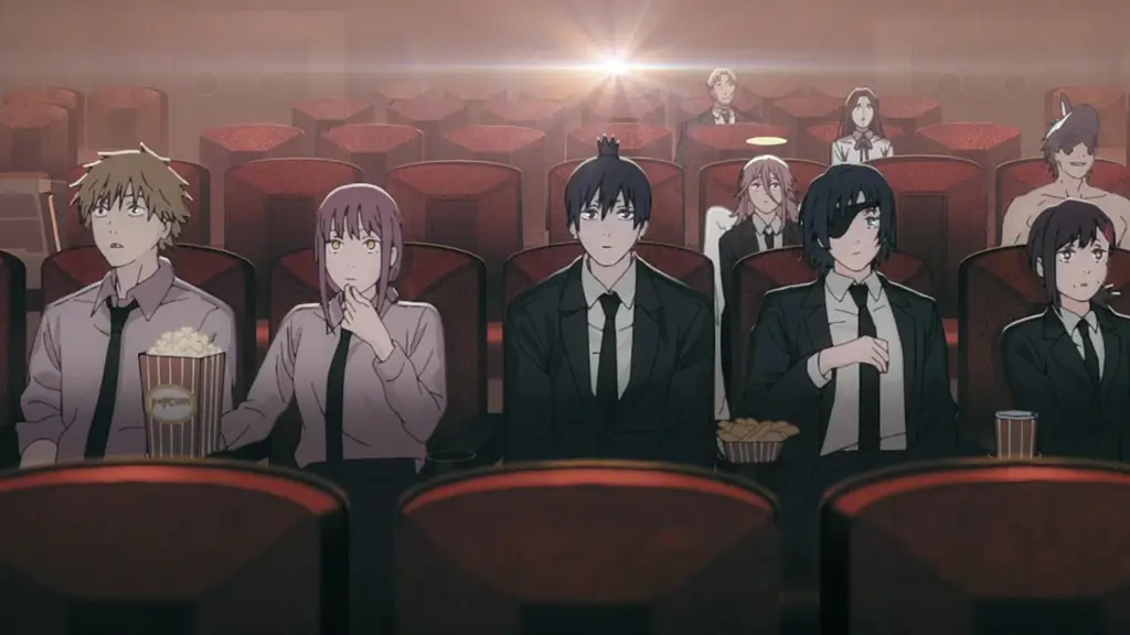 Menikmati film anime bersama teman Ilustrasi karakter anime sedang menonton film bersama