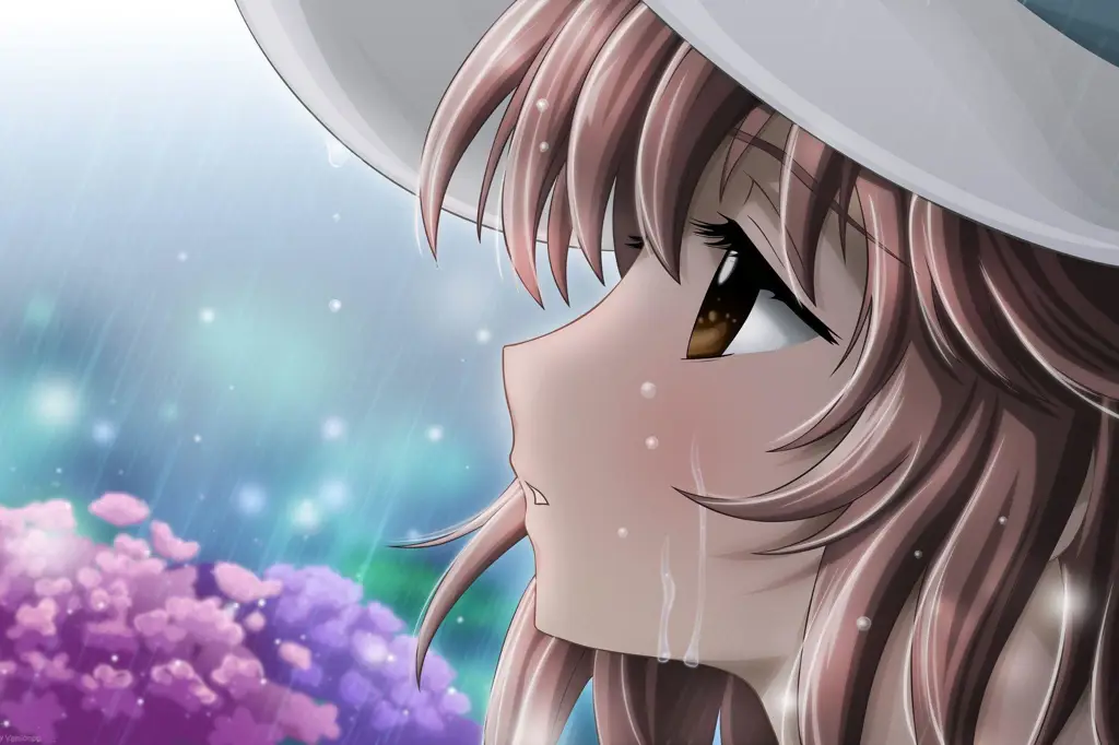 Adegan emosional dalam anime romantis Gadis anime sedih menangis