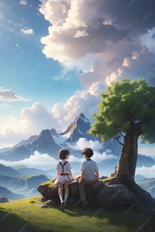 Momen romantis dalam anime movie Pasangan anime menonton matahari terbenam
