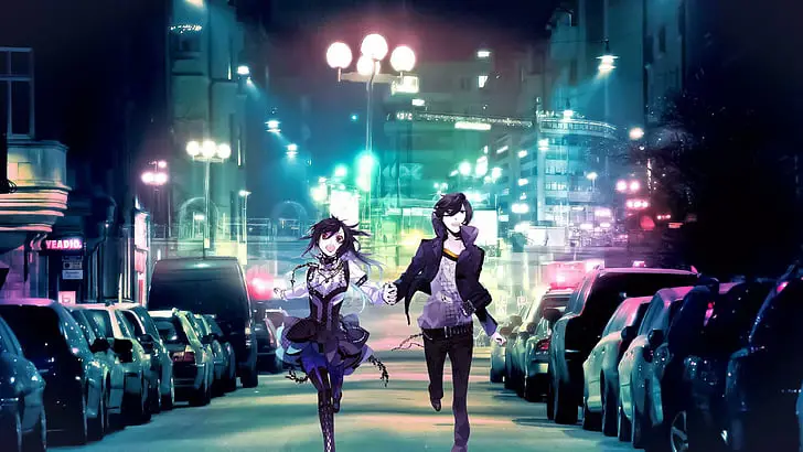 Suasana romantis dalam anime Adegan romantis anime di malam hari di kota