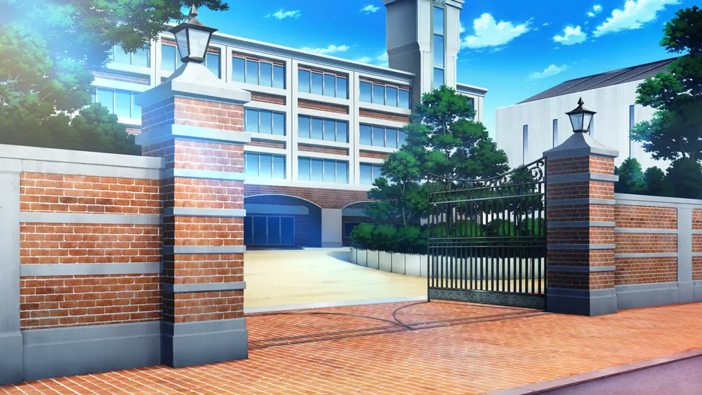 Suasana sekolah anime yang romantis Latar belakang sekolah anime yang indah