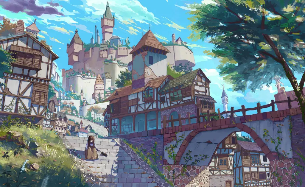 Pemandangan fantastis dalam film anime Pemandangan indah dalam film anime fantasi