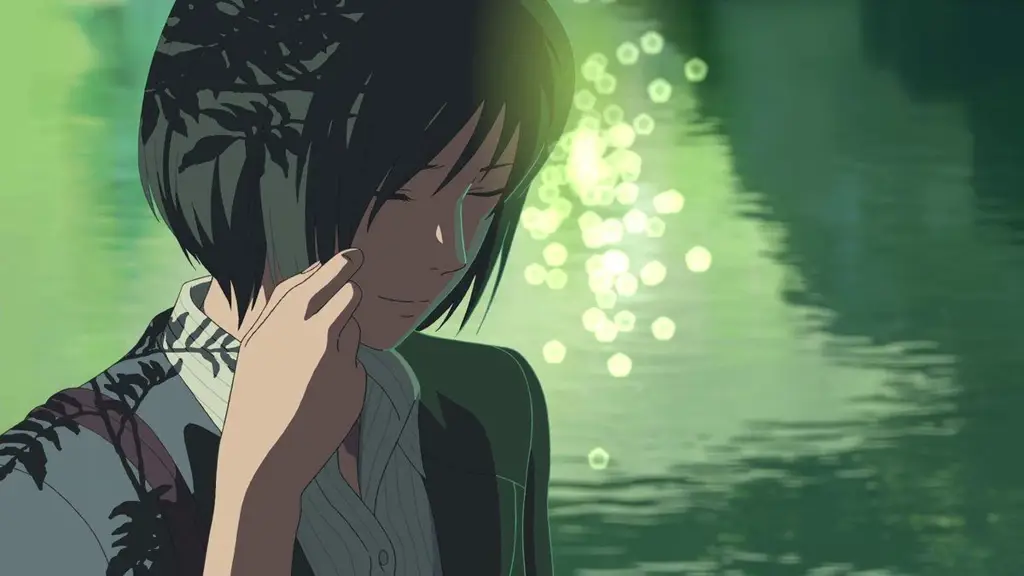 Cuplikan gambar dari film anime The Garden of Words.