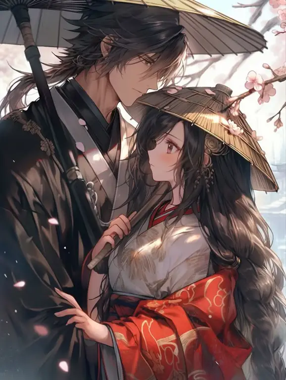 Temukan kisah cinta fantasi yang sempurna untukmu! Ilustrasi pasangan anime bergaya fantasi.