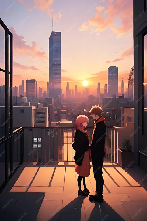 Ilustrasi Romantis Film Anime Ilustrasi adegan romantis dari film anime