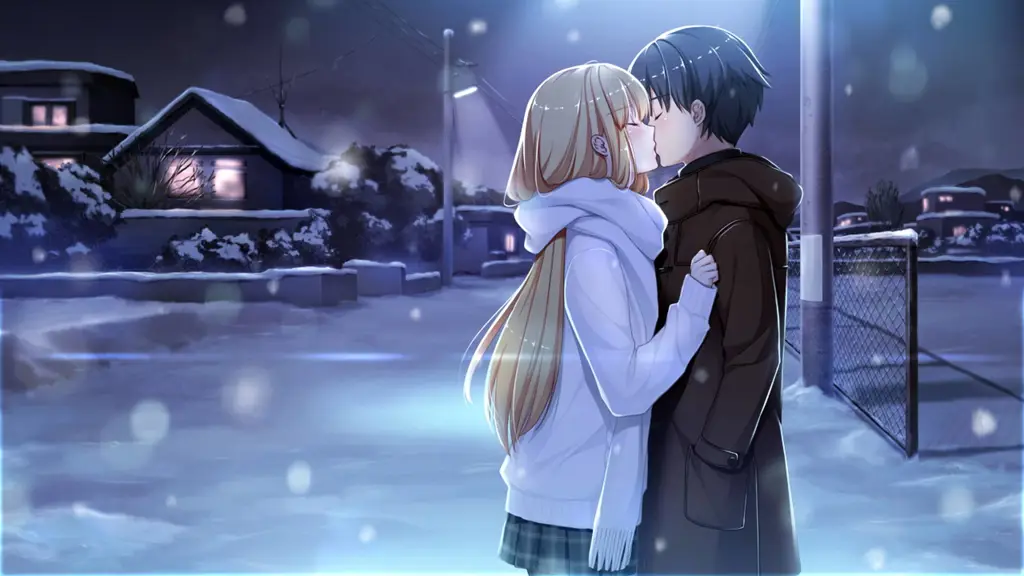 Pasangan anime romantis Pasangan anime romantis sedang berpelukan