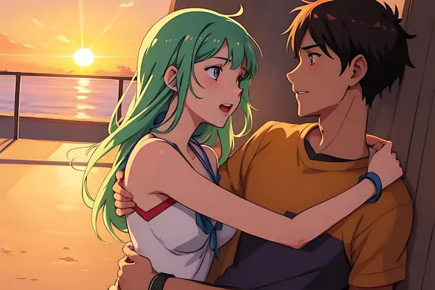 Pasangan anime dalam film romantis Ilustrasi pasangan anime