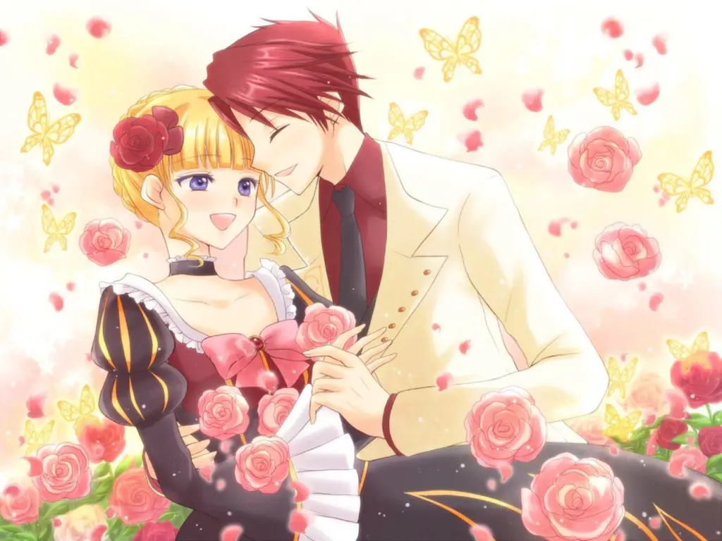 Nikmati momen bahagia bersama pasanganmu dan film anime romantis pilihanmu Ilustrasi pasangan anime yang bahagia.