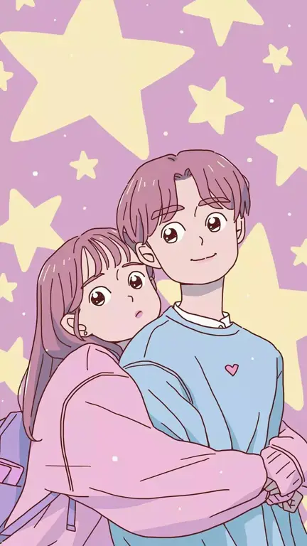 Ilustrasi pasangan anime yang bahagia Pasangan anime yang bahagia dengan gaya estetis