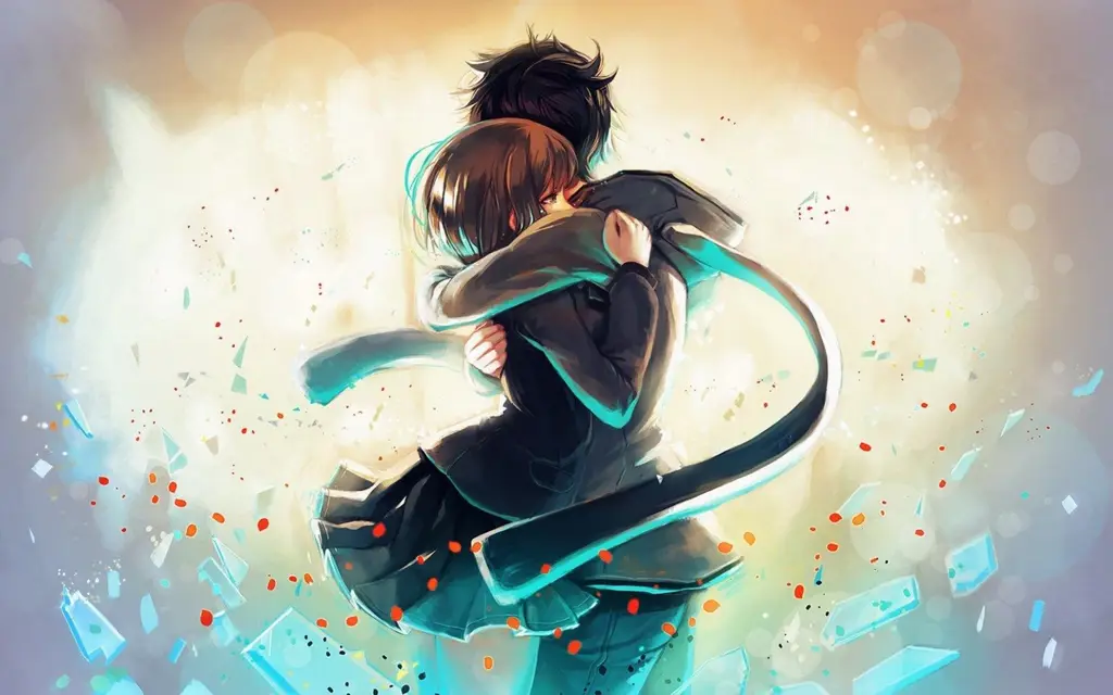 Menikmati film anime bersama Pasangan anime yang bahagia menonton film