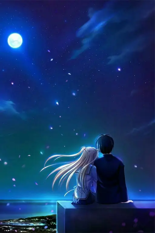 Suasana romantis dalam film anime Pemandangan malam yang romantis dari anime