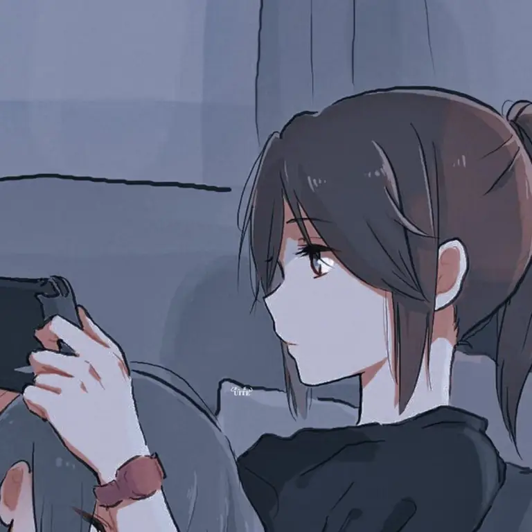Persahabatan dalam kesedihan Gambar karakter anime sedih yang sedang berteman.