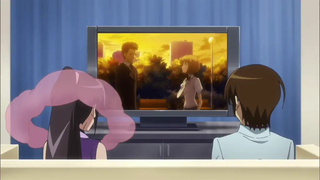 Menikmati Anime Movie di Rumah Seseorang sedang menonton anime movie di rumah dengan nyaman