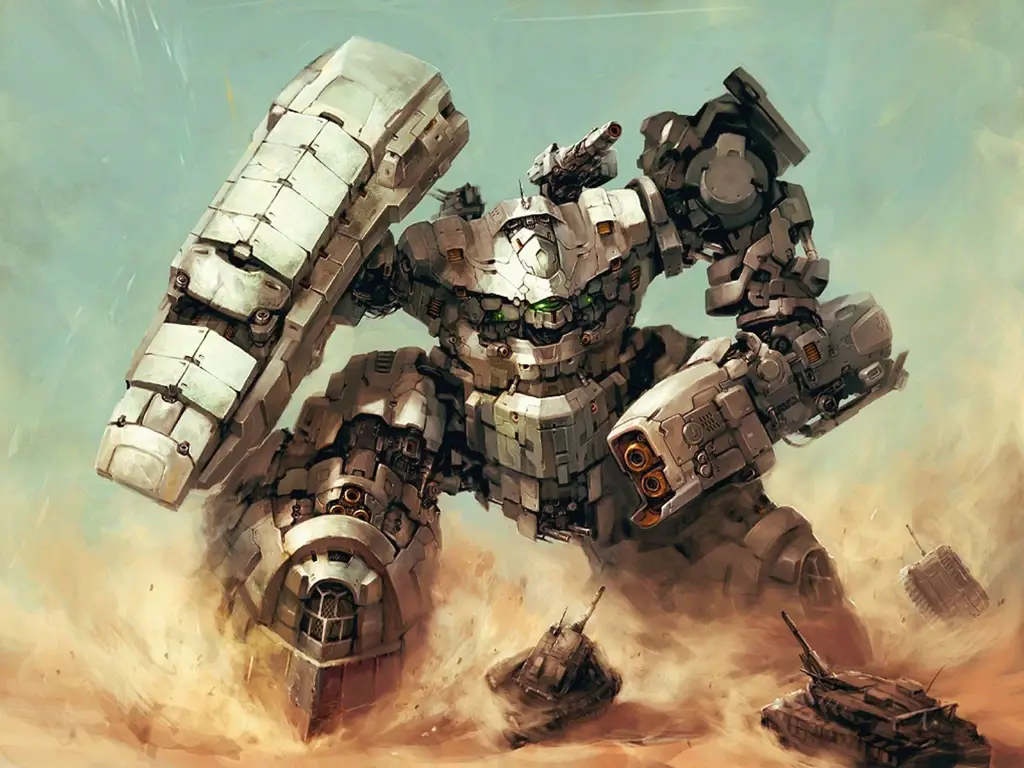 Mecha Battle Gambar adegan pertarungan mecha yang epik