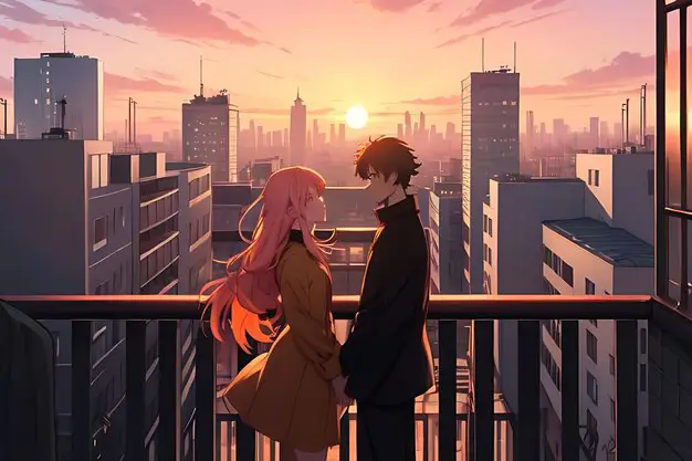 Momen romantis dari anime yang direkomendasikan Adegan romantis pasangan anime, menggambarkan kemesraan dan cinta dalam anime