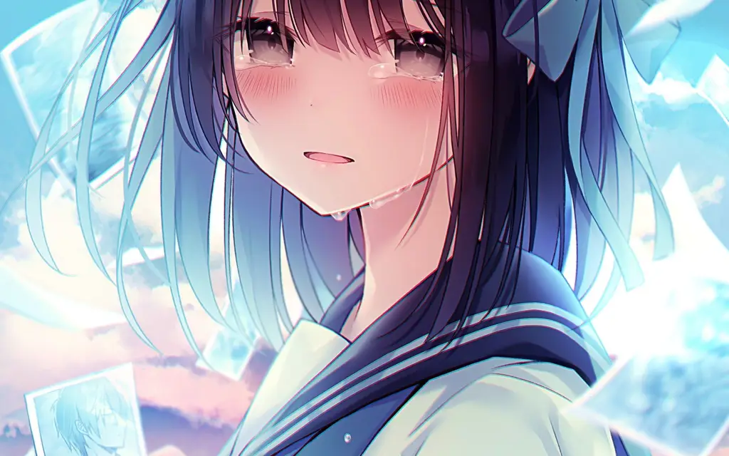 Adegan mengharukan dalam anime romantis Gadis anime sedih menangis