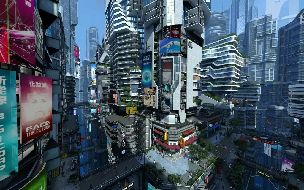 Visual Futuristik yang Menakjubkan Gambar pemandangan kota futuristik khas anime