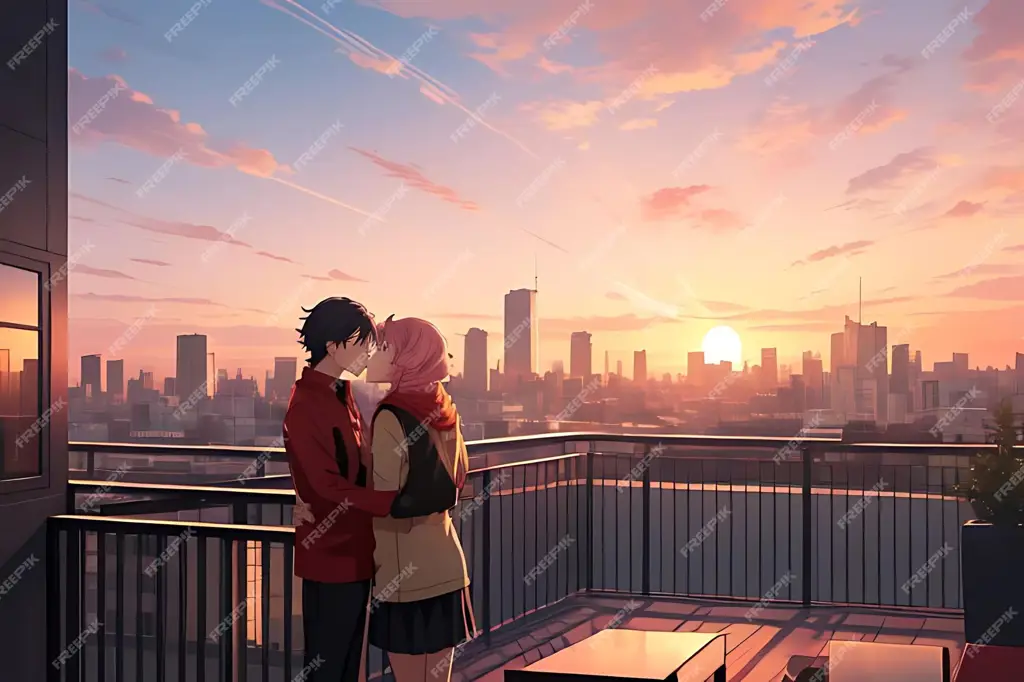 Adegan romantis yang indah dalam anime Ilustrasi adegan romantis anime