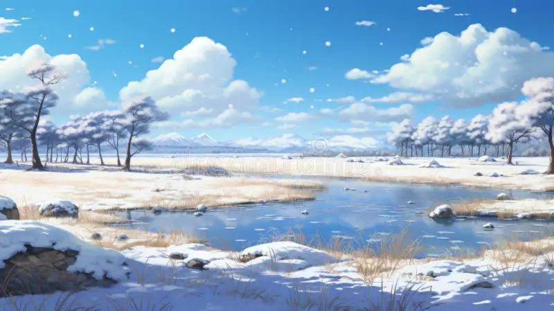 Pemandangan Musim Dingin Anime Gambar pemandangan musim dingin bergaya anime