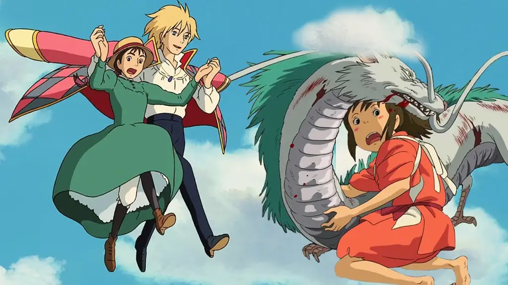 Dua film anime fantasi terbaik dari Studio Ghibli Poster film Spirited Away dan Howl's Moving Castle