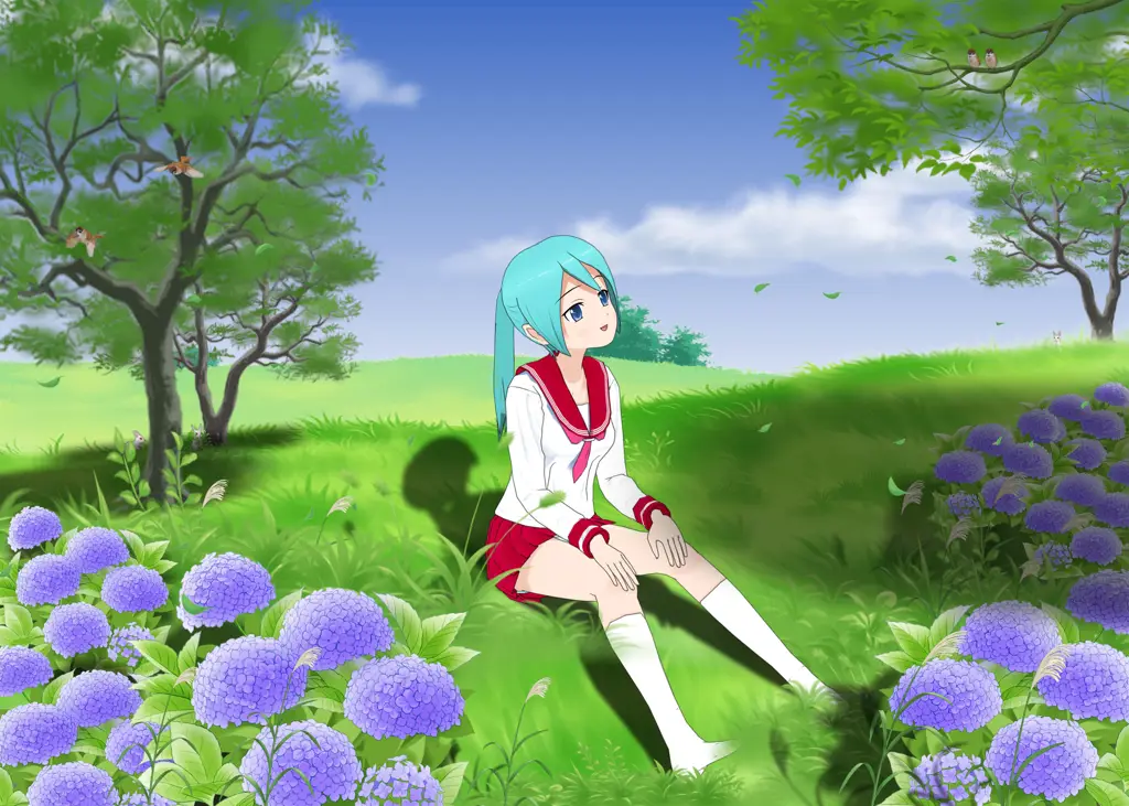 Karakter Anime Menikmati Musim Semi Karakter anime sedang menikmati musim semi