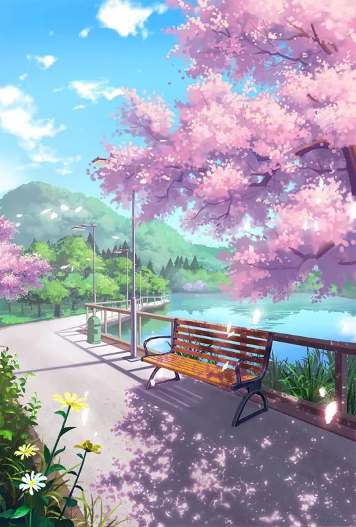 Pemandangan Anime Musim Semi Pemandangan musim semi yang indah dalam gaya anime
