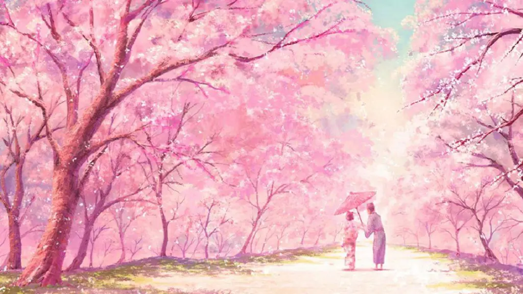 Keindahan musim semi dalam anime Pasangan anime di bawah pohon sakura