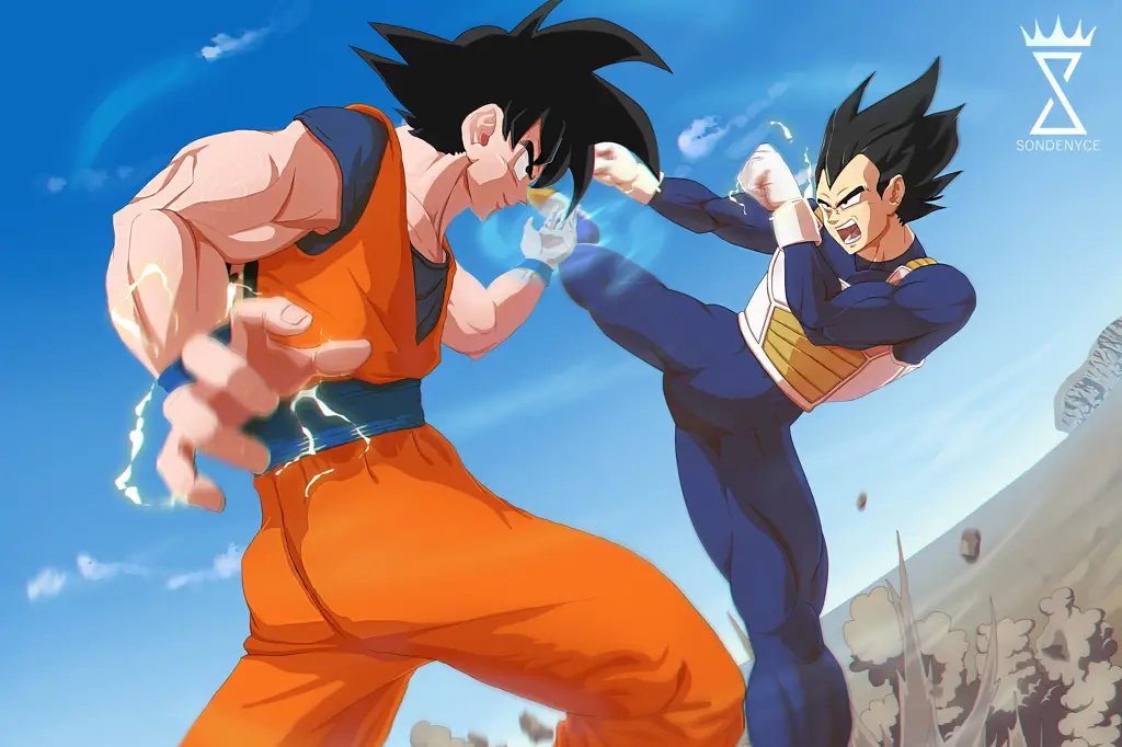Pertarungan seru antar karakter anime Karakter anime sedang bertarung
