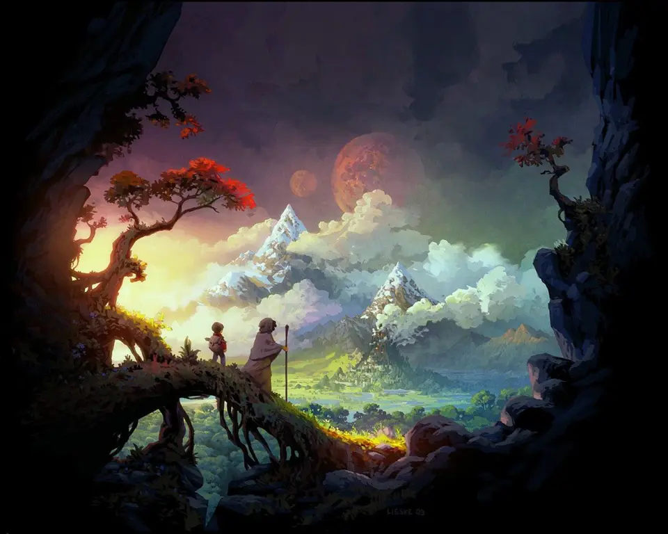 Pemandangan Anime Mistis Gambar pemandangan anime dengan elemen mistis
