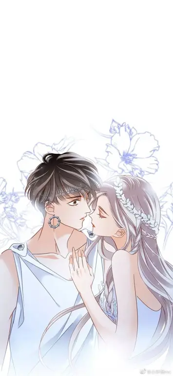 Ilustrasi adegan romantis anime dengan latar bunga Adegan romantis anime dengan bunga