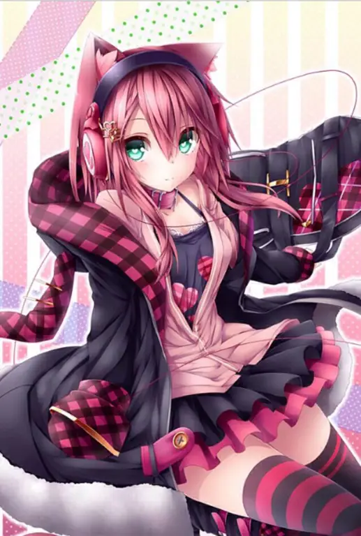 Neko Girl dengan Telinga dan Ekor Kucing Gambar neko girl dengan telinga dan ekor kucing