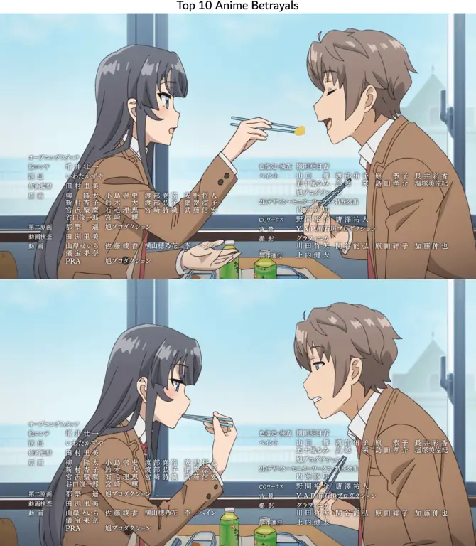 Penggambaran pengkhianatan dalam anime Pasangan anime yang mengalami pengkhianatan