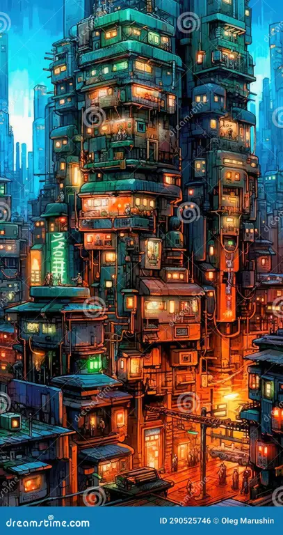 Gambar kota cyberpunk di anime