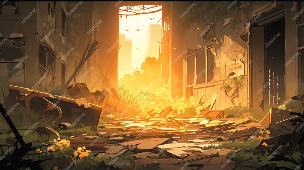 Gambar kota pasca-apokaliptik di anime
