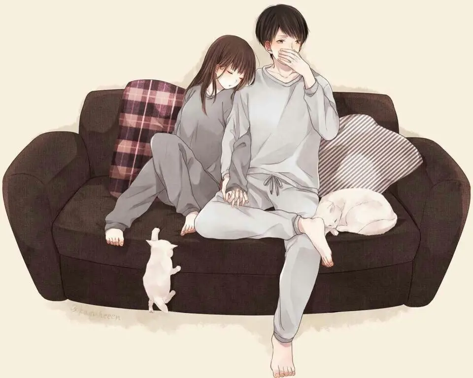 Menonton Anime Bersama Pasangan Gambar pasangan sedang menonton anime bersama